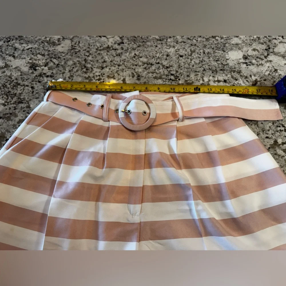 Striped‎ Tan and White Women Shorts